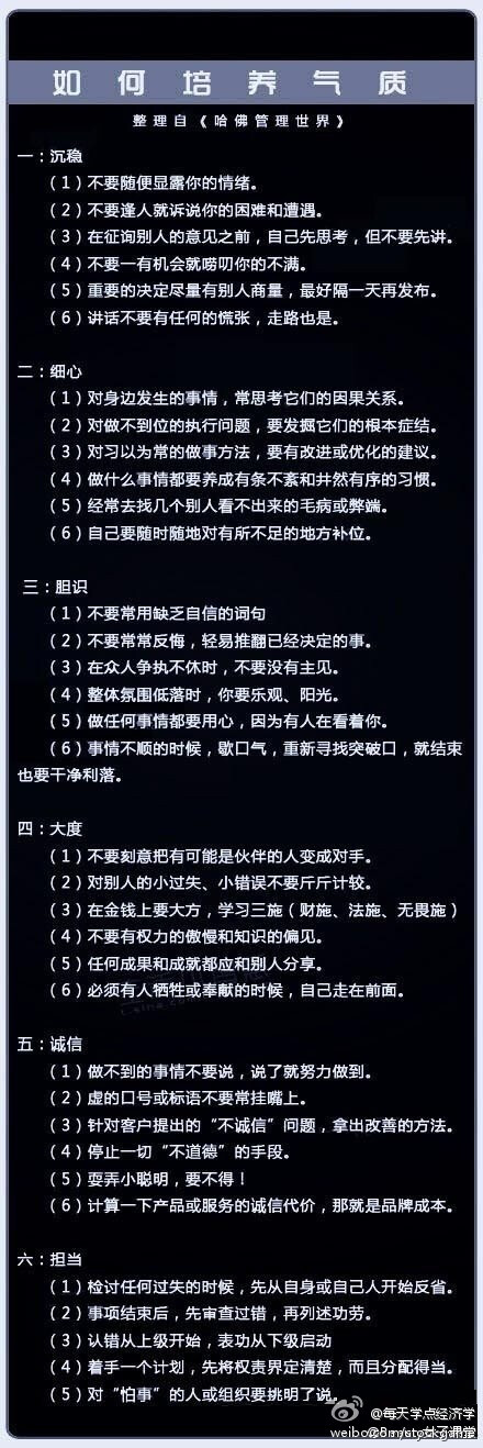 【哈佛管理世界：如何培养气质】人的气质对行为、实践活动的进行及其效率有着很明显的影响。