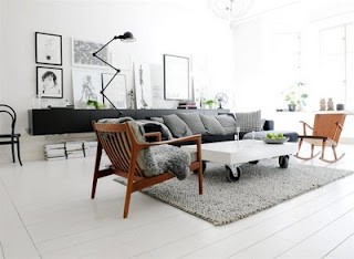 Living room - like the black/grey/white in combination with the wooden chair (danish)