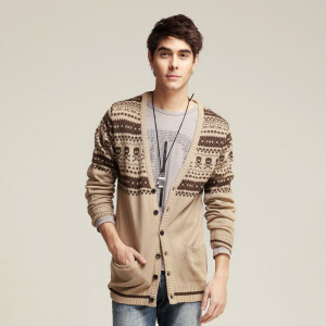 艾夫英伦 提花长袖 V领 男装毛衣开衫