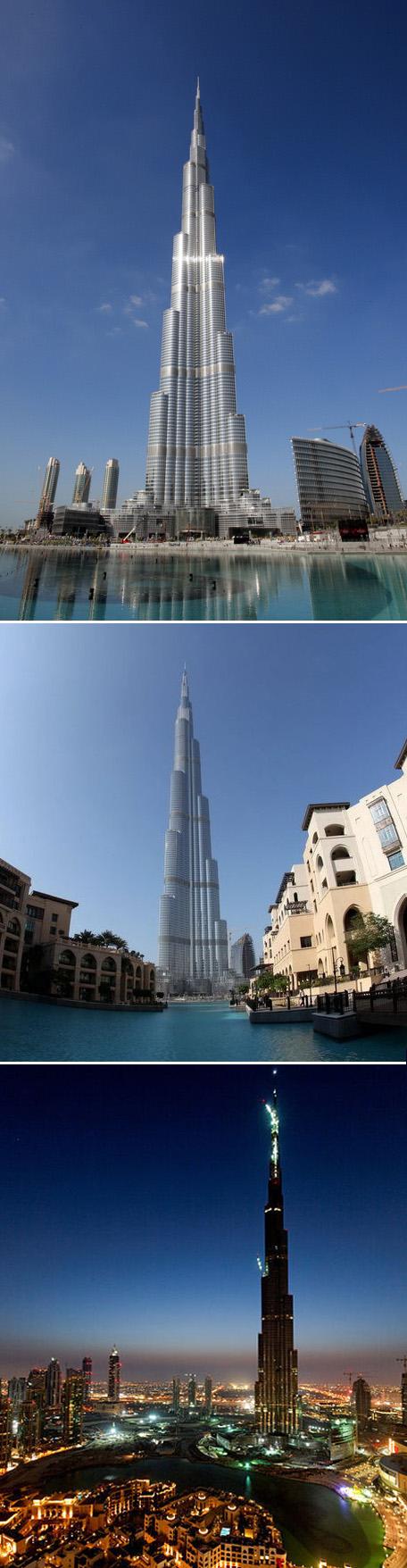 【迪拜--哈利法塔】 哈利法塔（Burj Khalifa Tower）原名迪拜塔（Burj Dubai），又称迪拜大厦或比斯迪拜塔，是位于阿拉伯联合酋长国迪拜的一栋已经建成的摩天大楼，有160层，总高828米，比台北101足足高出320米。迪拜塔由韩国三星公司负责营造，2004年9月21日开始动工，2010年1月4日竣工启用，同时正式更名哈利法塔。