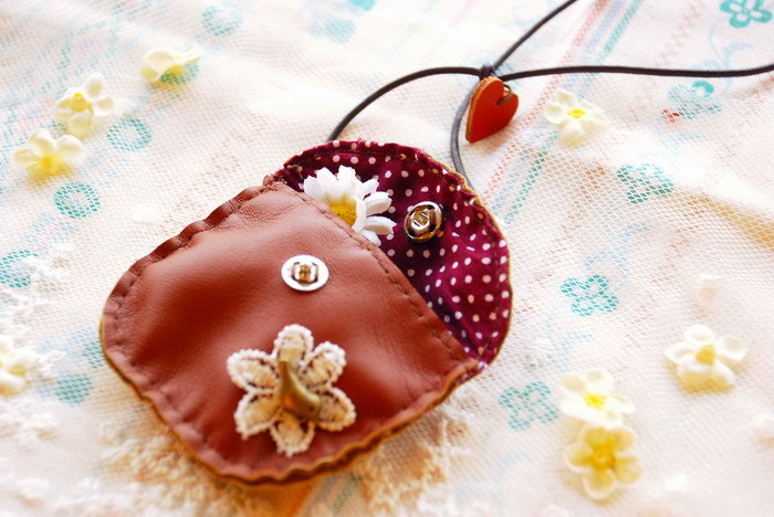 皮质小零钱包项链