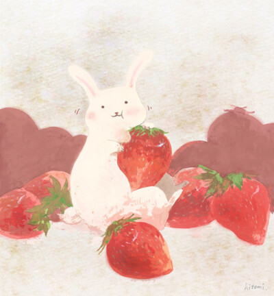 呆兔酱吃草莓。满嘴草莓。【阿团丸子】