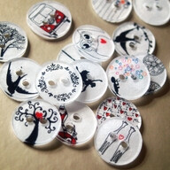 Shrinky Dink buttons - very cute idea. If only I liked sewing. Sigh.