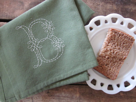 your letter and color - custom hand-embroidered monogram tea/dish/hand towel in various colors