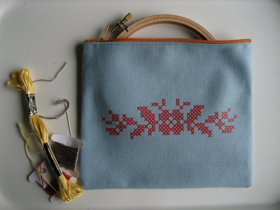 x-stitch motif screenprint pouch - project, wallet, bag, tech case two sizes available