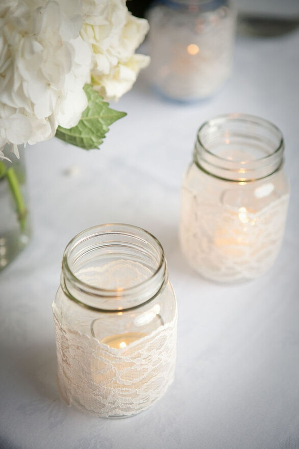 Lace wrapped mason jars