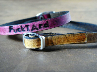 Custom Skinny Leather Letterpress Word Bracelet