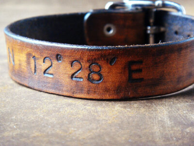 Latitude and Longitude Leather Cuff with Adjustable Buckle