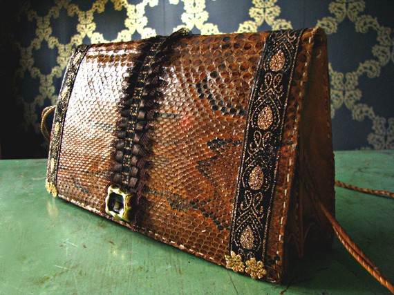 Upcycled vintage snakeskin bag - Python Baroque -