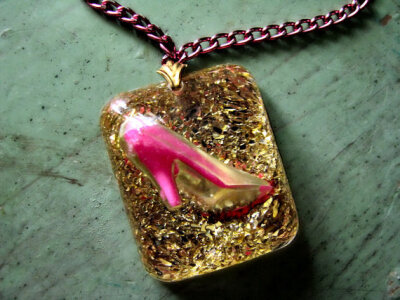 Barbie lost her Shoe - Pink Gold Glitter Resin Necklace