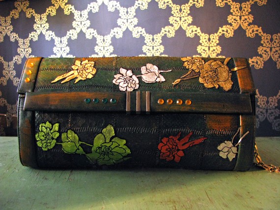 Tattoo Flower Snake Skin Vintage Purse