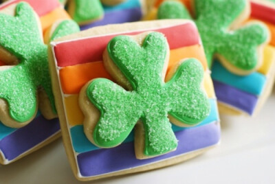 double decker rainbow shamrock cookies.