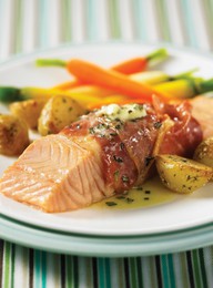 Prosciutto-Wrapped Salmon with Rosemary Butter