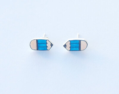 Pencil Stud Earring in blue - Made To Order