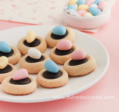 thumbprint cookies with fondant eggs.