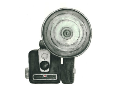 8x10 - vintage camera with flash watercolor print