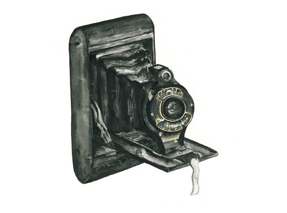 8x10 - vintage folding camera watercolor print