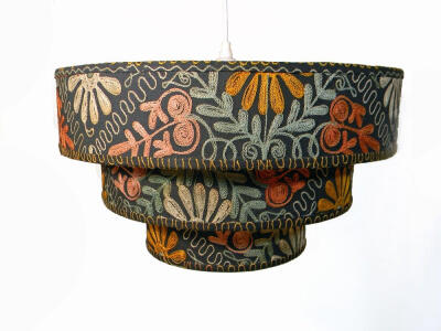 50's Folkloric Lampshade - Three Tiered Pendant