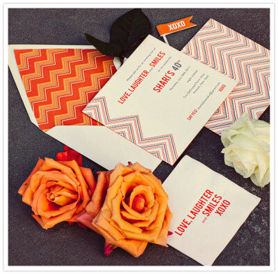 orange and white chevron invitations卡片 请柬