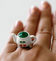 Kawaii Miniature Food Ring Cherry Teapot by fingerfooddelight, $10.00