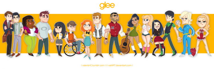 cartoon glee cast full 750x244 Cast of Glee as Cartoon Characters