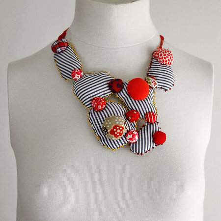 Symphony XVII - Necklace with fabric and beads and lots of style