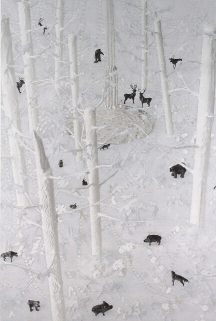 山田純嗣的凹版印刷。(10-1)FOUNTAIN 2010 ポリコートパネルに印画紙、樹脂、パールペイント、インタリオ・オン・フォト ed.3 90.5×60cm。