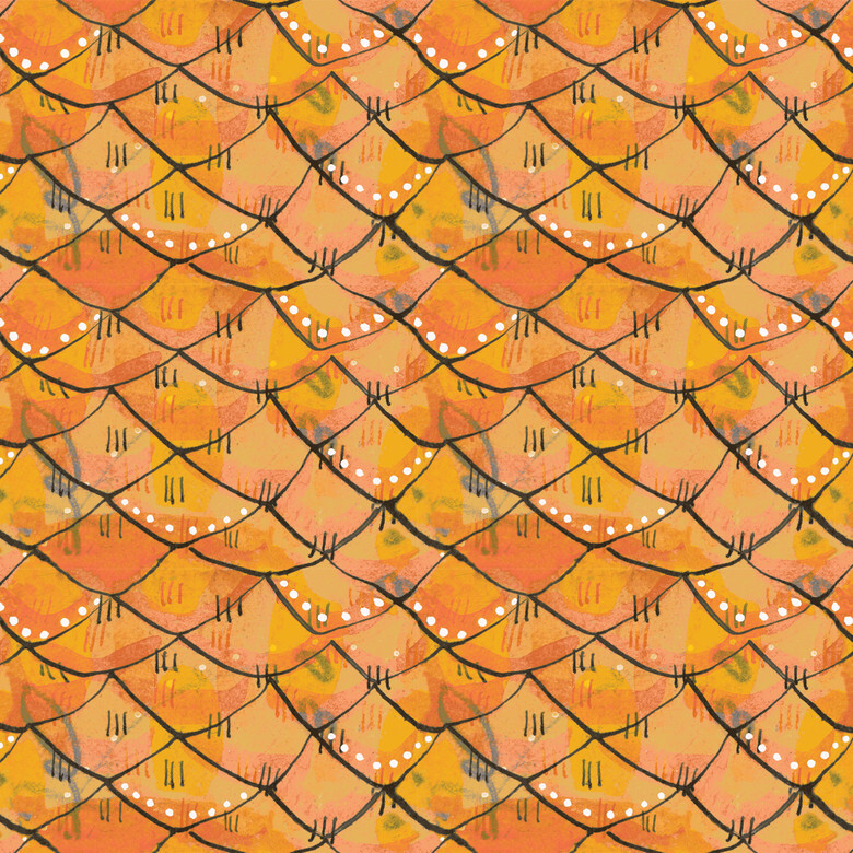 橘色鱼鳞纹图案的布