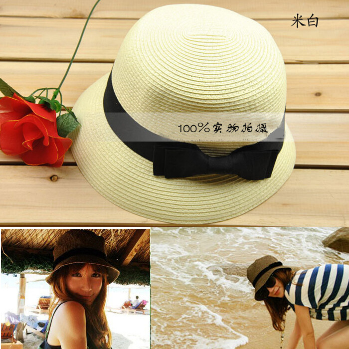 2012年夏季新品，时尚平顶帽，出游，逛街必备单品/ 蝴蝶结配饰更显可爱，淑女。