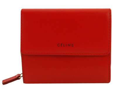 CELINE/瑟令 口红色&藏青&棕色黄短款三折钱包