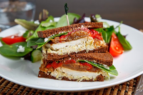 Roast Turkey Sandwich with Artichoke Tapenade, Caramelized Onions and Roasted Red Peppers