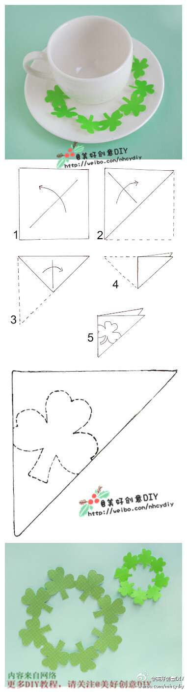三叶草剪纸装饰DIY教程~——更多有趣内容，请关注@美好创意DIY