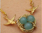 Bird Nest and Green Jade Necklace