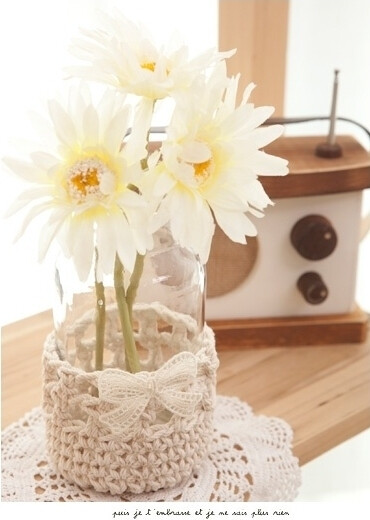 蕾丝编织玻璃透明花瓶