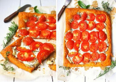 roasted tomato and goat cheese tart.