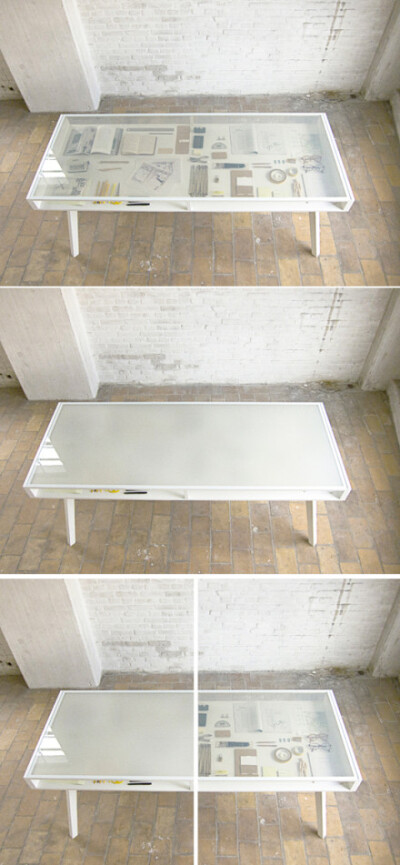 一个可以帮助快速收拾的桌子，面板的玻璃通过按钮控制可以变成不透明的，眼不见为净，桌子马上变整洁。