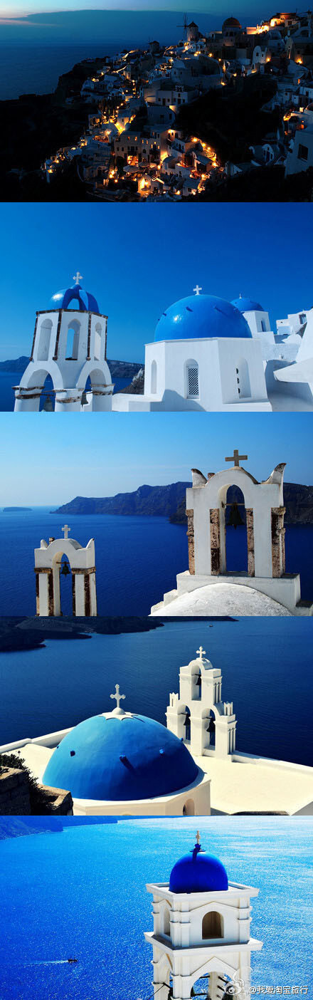 希腊圣托里尼岛，一片蓝色，好想去哦~