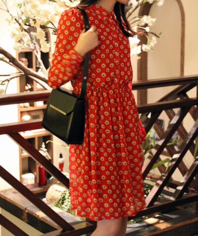 欧美风外贸原单vintage复古着森林系森女文艺范长袖雪纺连衣裙