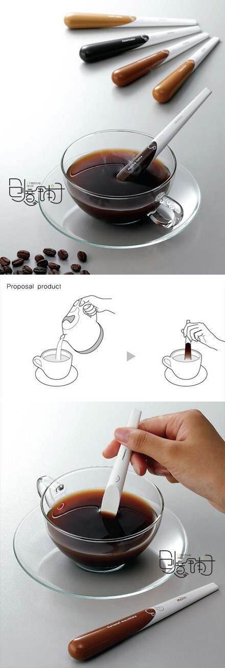 MAXIM 速溶咖啡棒，选择好你要的口味，倒上一杯热水，开始搅拌吧！ 等到咖啡都融化后，就是一根简约漂亮的搅拌棒 ～
