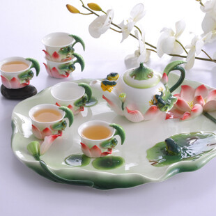 茶具套装特价包邮 活器 珐琅瓷茶具 荷月茶香 水果茶具 套装 婚庆