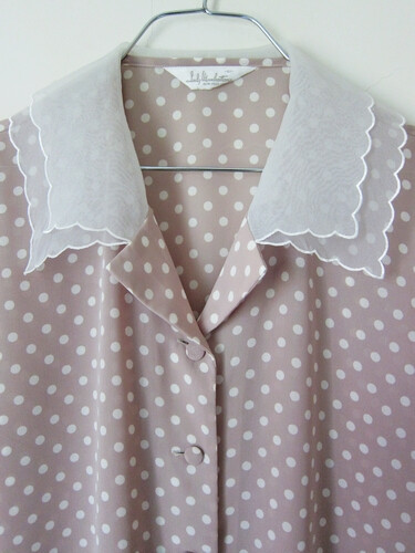 【Vintage 复古】古着 孤品 双层薄纱领波点半袖衬衫