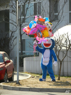 sun妈 ：昨天给儿子生日的惊喜：小叮当在去幼儿园接儿子放学的路上。让我想起侯孝贤早期揭示父爱的电影《儿子的大玩偶》。夕阳下，莫名感动。对，爸爸，永远是他的大玩偶。