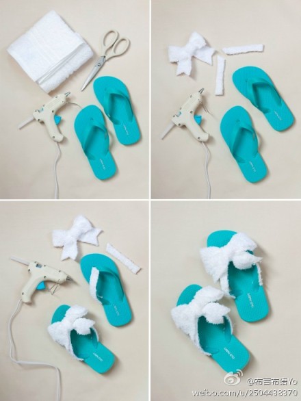 美化拖鞋，一条白毛巾就可以让灰常普通的拖鞋变“可爱”哦~超级简单呢~~