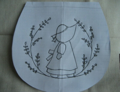 圆形束口袋的刺绣手绘图案 苏姑娘