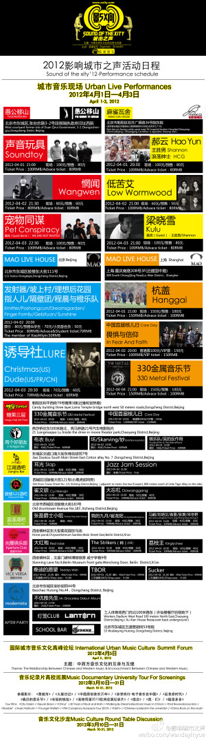 影响城市之声：#2012影响城市之声#“AFTER PARTY”4月1日-4月3日SCHOOL BAR演出阵容:4月1日：Billy Starman\ Howie Lee\ Guzz\ Sulumi；4月2日HIBIKI\ NAXX\ FUNKY.DASHI ；4月3日Shenggy\ Jackie \ Billy Starman ；地址：北京市东城区五道营胡同53号院，每晚11点，等你一起躁动！！！http://t.cn/zO5helr