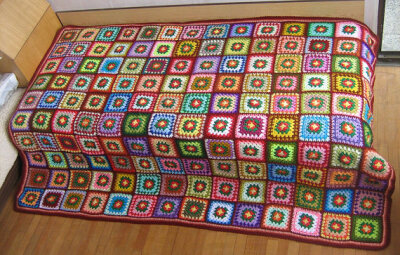 big granny square afghan blanket 勾花毯