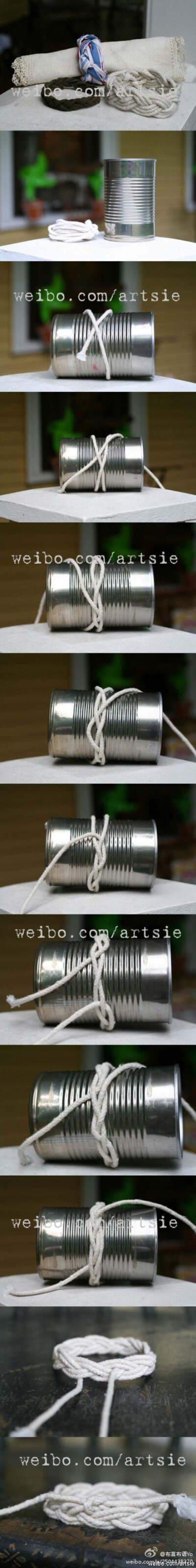 一个小铁桶和棉绳就可以自己编制手环