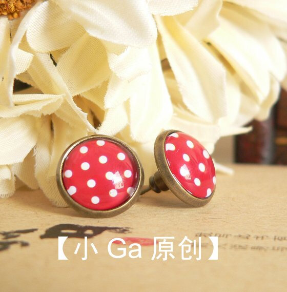 红色波点 可爱复古耳钉