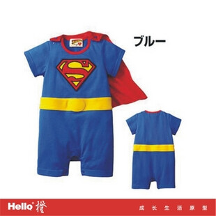 全棉男女宝宝超人蝙蝠侠短袖婴儿连体衣哈衣爬服带披风