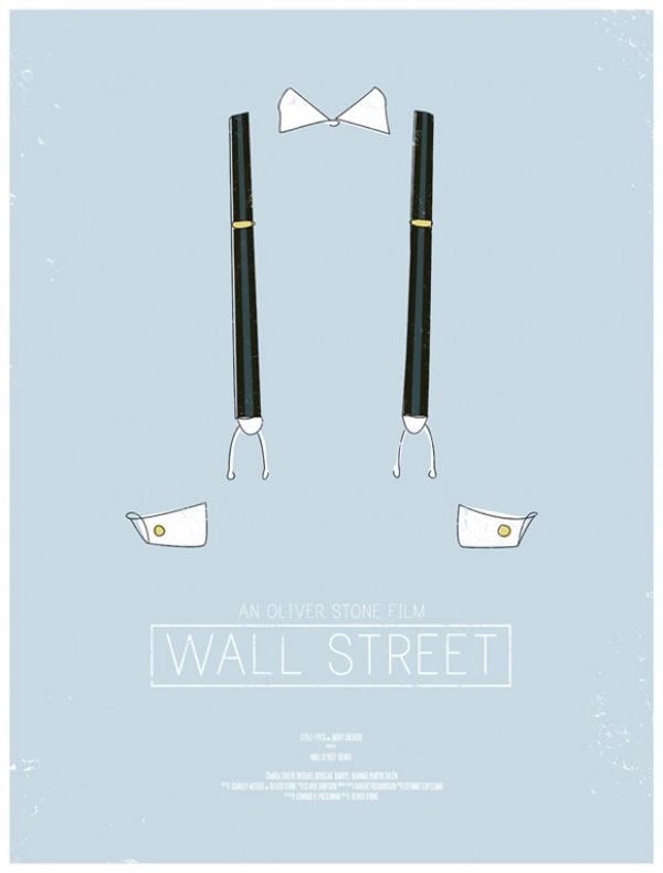 【华尔街】 (Wall Street) – (1987) ‧ 大导演 奥利弗．史东(Oliver Stone) 执导, 叙述由查理．辛(Charlie Sheen)饰演的年轻而有野心经纪人, 为求成功, 设法接近由麦克．道格拉斯(Michael Douglas)饰演的大户; 凭着灵通消息, 完成获利丰厚的交易。 后因炒作金融, 东窗事发, 双双被绳之于法的故事。 揭穿“华尔街”内, 企业的私下往来和内线交易是投机成功的必然法则。麦克．道格拉斯凭此片精湛演出, 赢得当年奥斯卡最佳男主角奖, 其所饰演的股市大亨Gordon Gekko, 造型突出, 充满霸气，传译了金融界成功人士的标准形象。